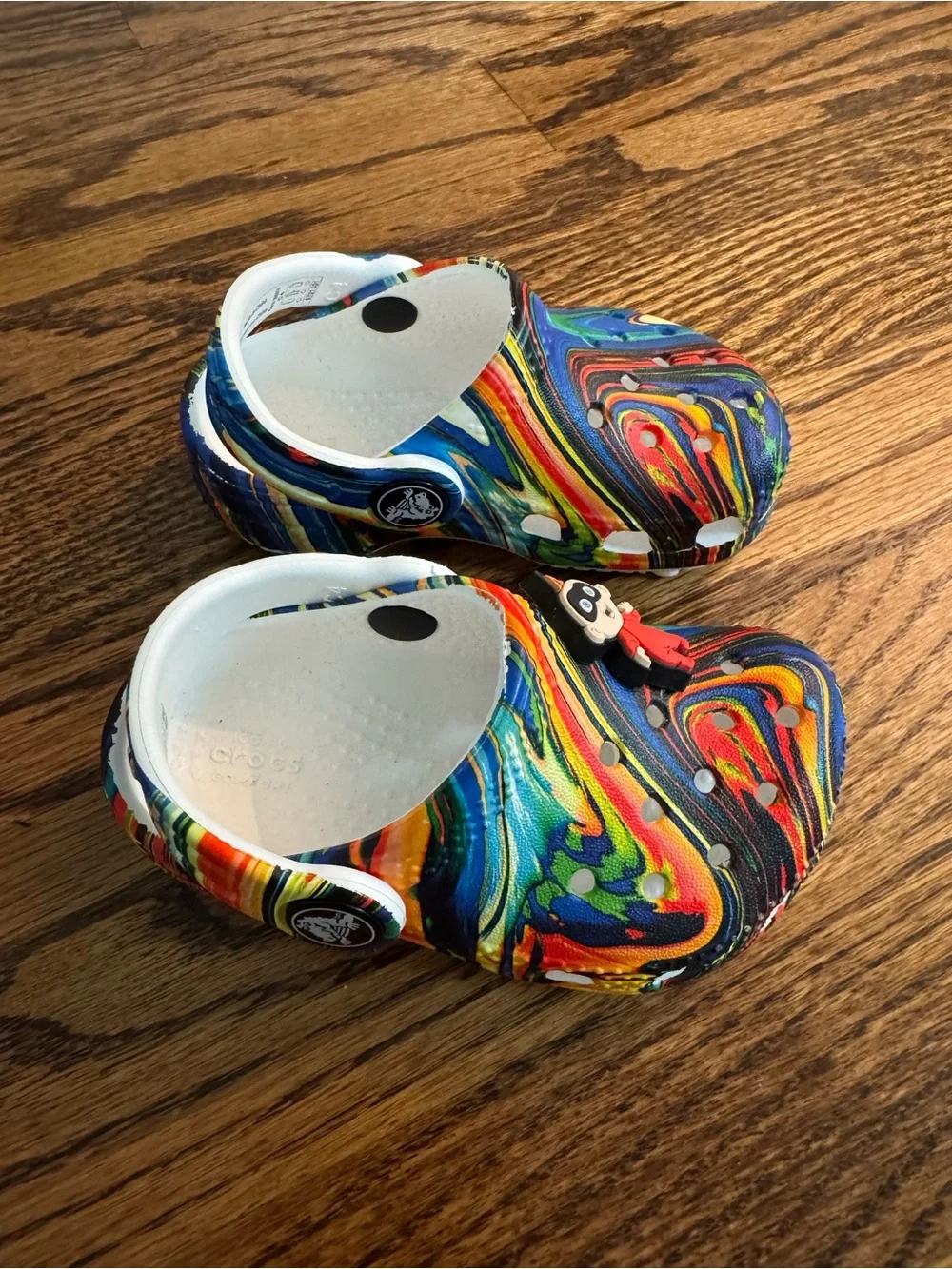 CROCS Kids Multi-Color Swirl Clogs with Superhero Charm